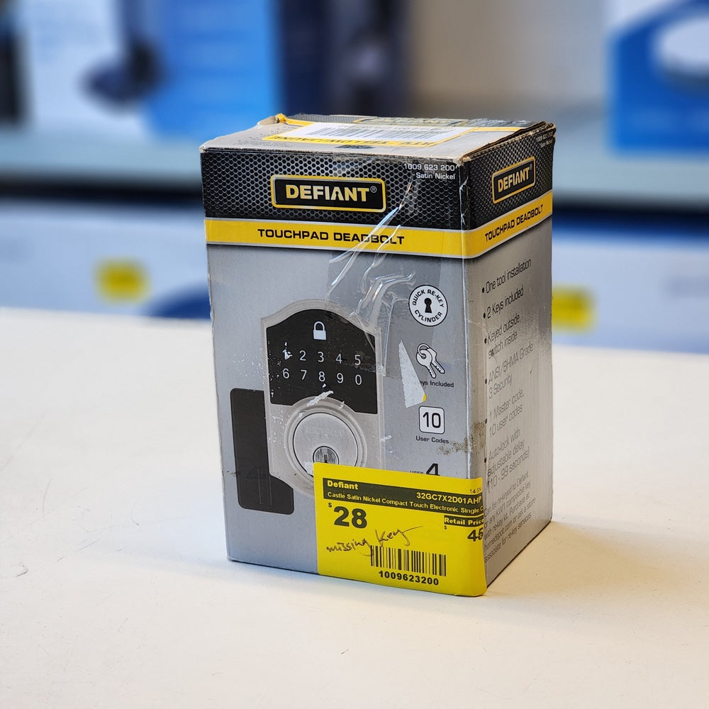 Castle Satin Nickel Compact Touch Electronic Single Cylinder Deadbolt (32GC7X2D01AHP) Castle Satin Nickel Compact Touch Electronic Single Cylinder Deadbolt (32GC7X2D01AHP)